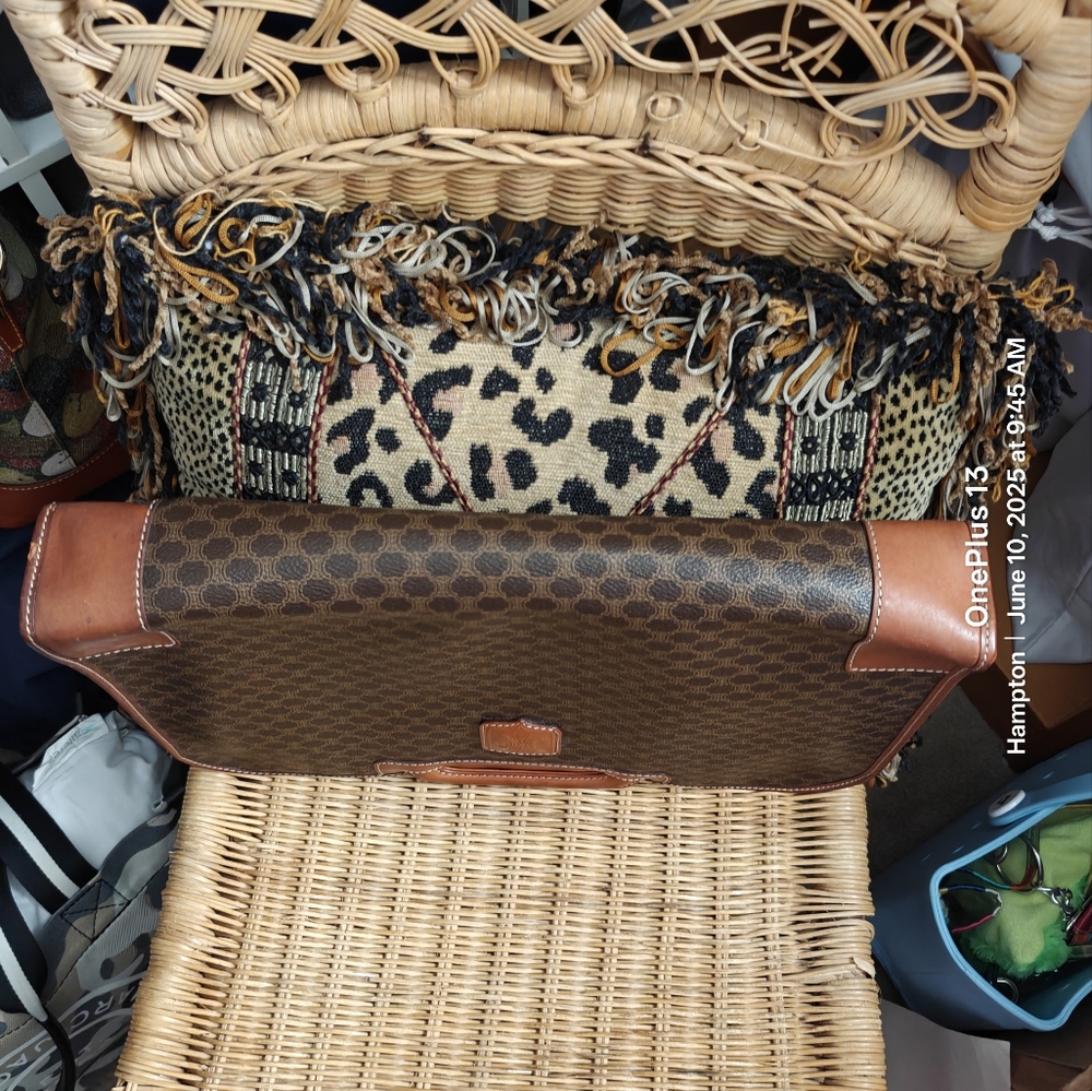 Celine Brown Monogram Leather-Trim Briefcase - Picture 9 of 16
